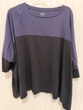 PLANET by Lauren G Colorblock Relaxed Fit Top - Navy and Black